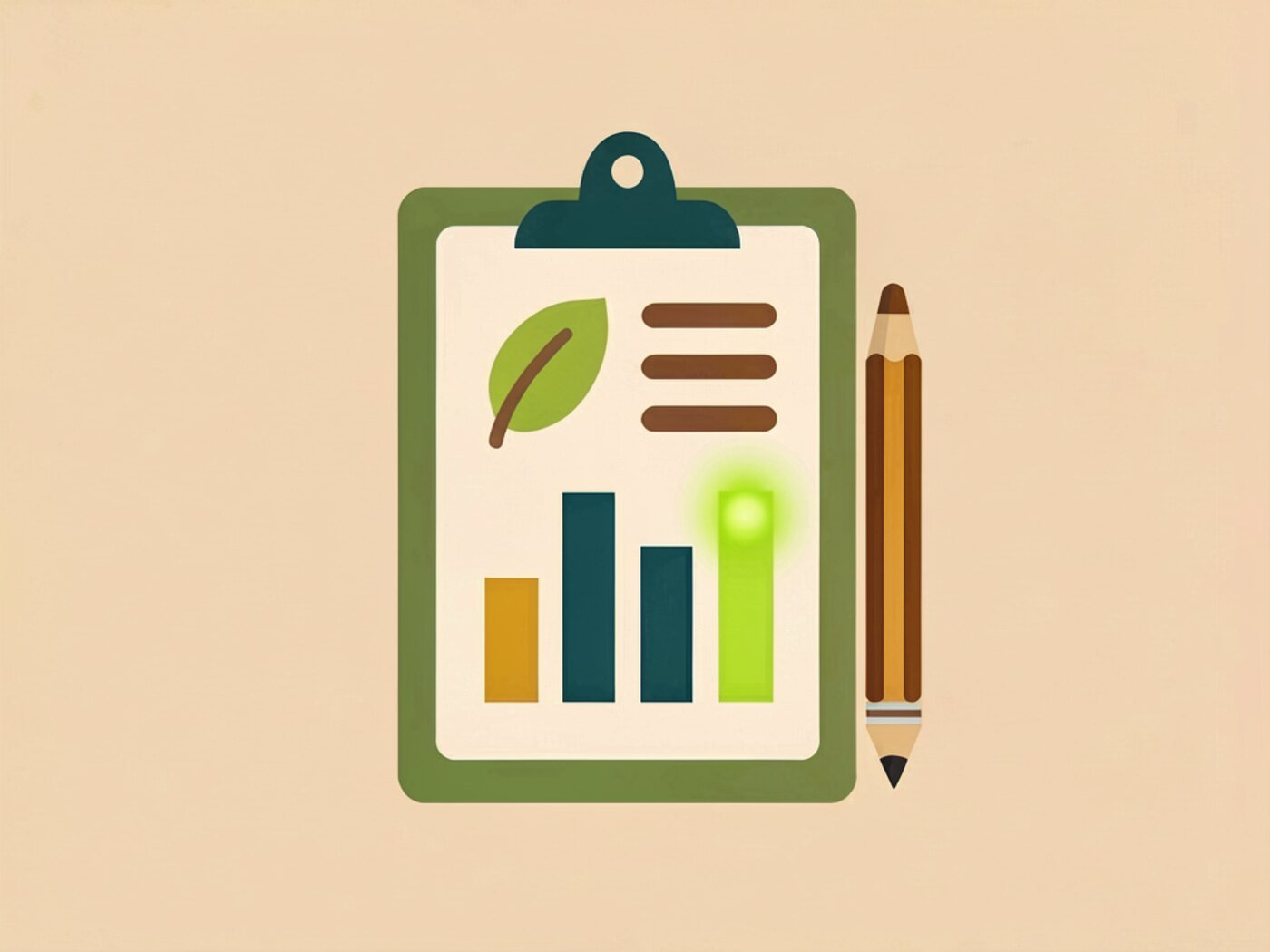 Illustration of a clipboard with a lab report showing colored bar charts and a leaf icon
