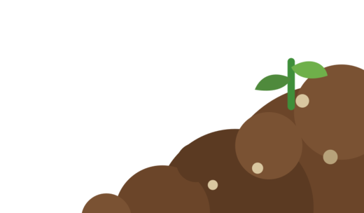 Decorative soil mound with a green sprout