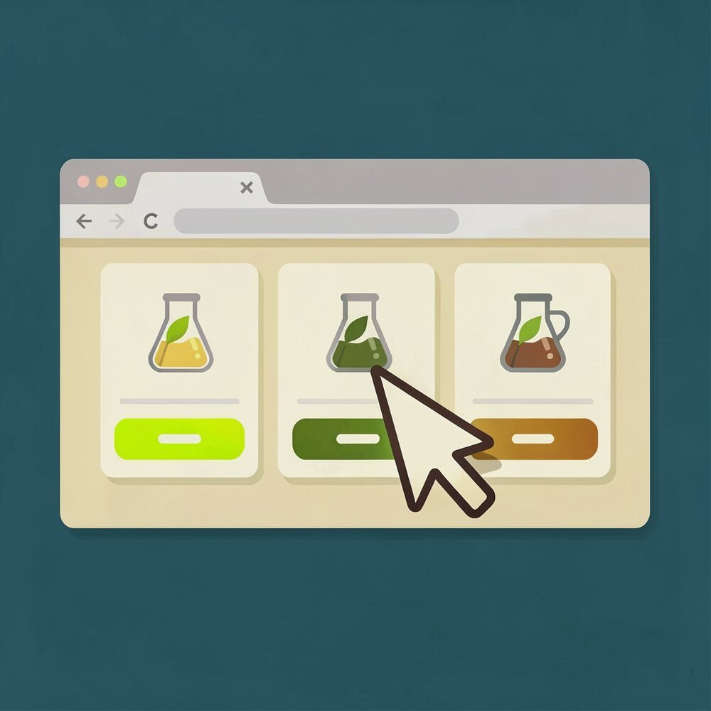 Online shop page with a cursor over a soil test
