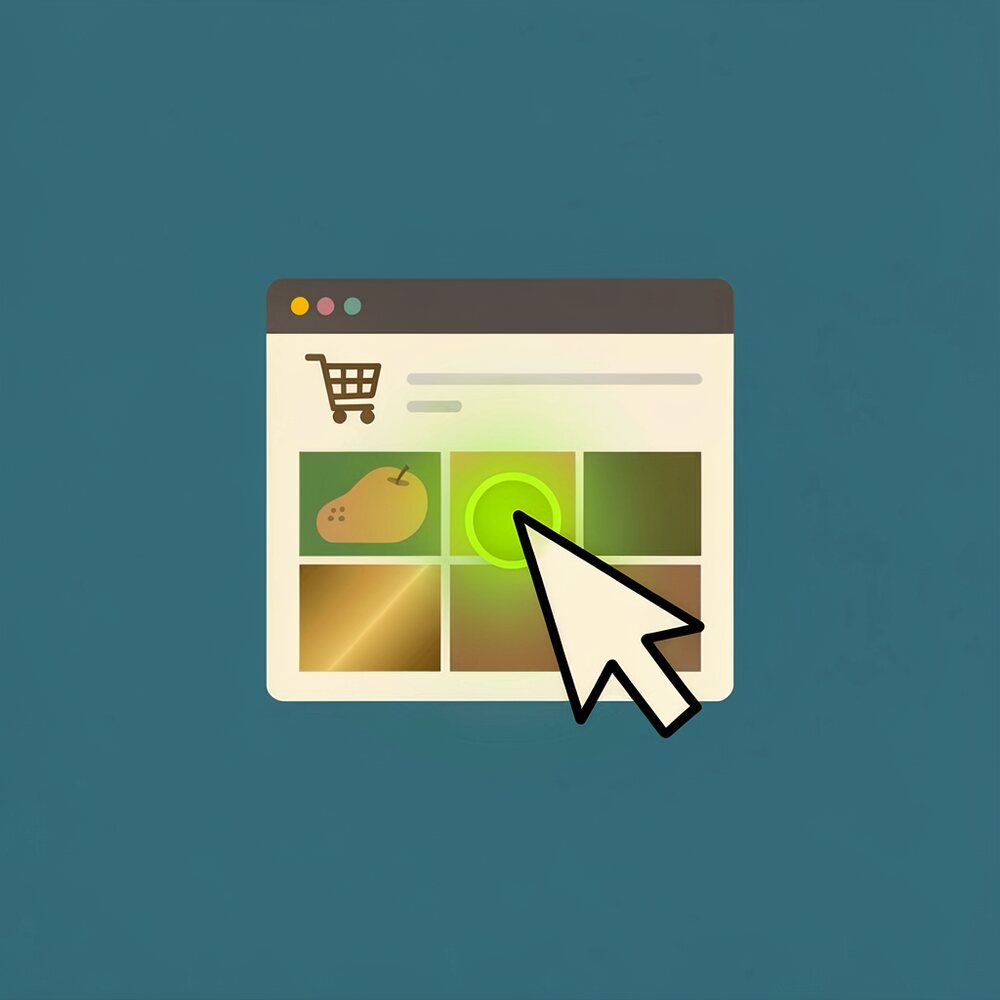 Shopping cart and a highlighted product being clicked