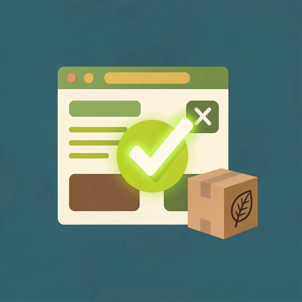 Checkout confirmation check mark and a shipping box