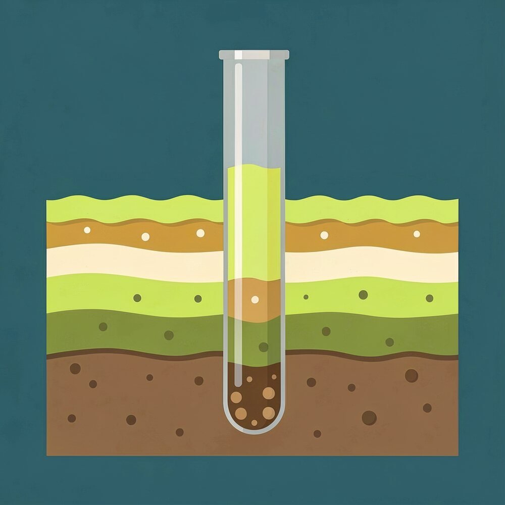 A soil corer pushed into the ground showing the soil layers