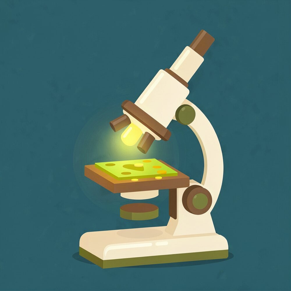 A microscope with a soil sample on the stage