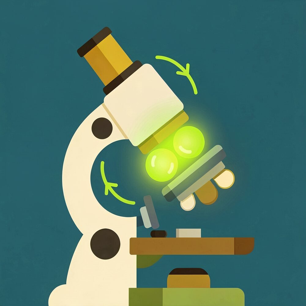 The objective lens turret of a microscope rotating a lens into place
